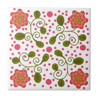 Azulejo Patrón floral y de lunares rosa caprichoso persona
