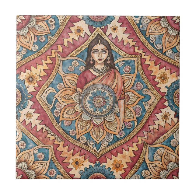 Azulejo Patrón fluido de la mujer sari india (Frente)