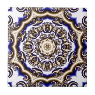 Azulejo Patrón fractal azul redondo