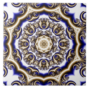 Azulejo Patrón fractal azul redondo