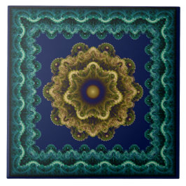 Azulejo Patrón fractal floral enmarcado de hada