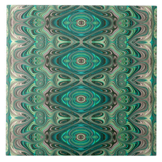 Azulejo Patrón fractal verde azulado Paua Art Nouveau
