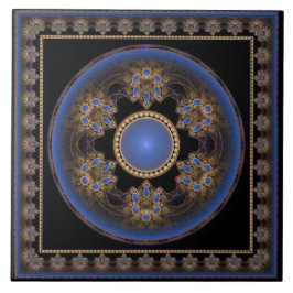 Azulejo Patrón fractal visual azul enmarcado