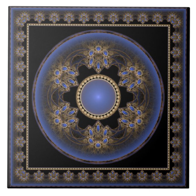 Azulejo Patrón fractal visual azul enmarcado (Frente)