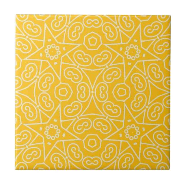 Azulejo Patrón geométrico abstracto amarillo y blanco (Frente)