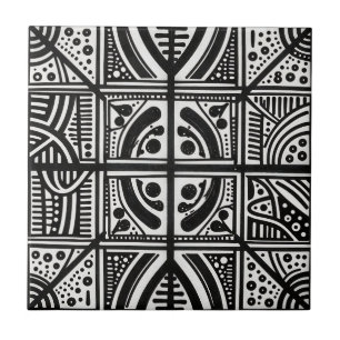 Azulejo Patrón geométrico abstracto blanco y negro