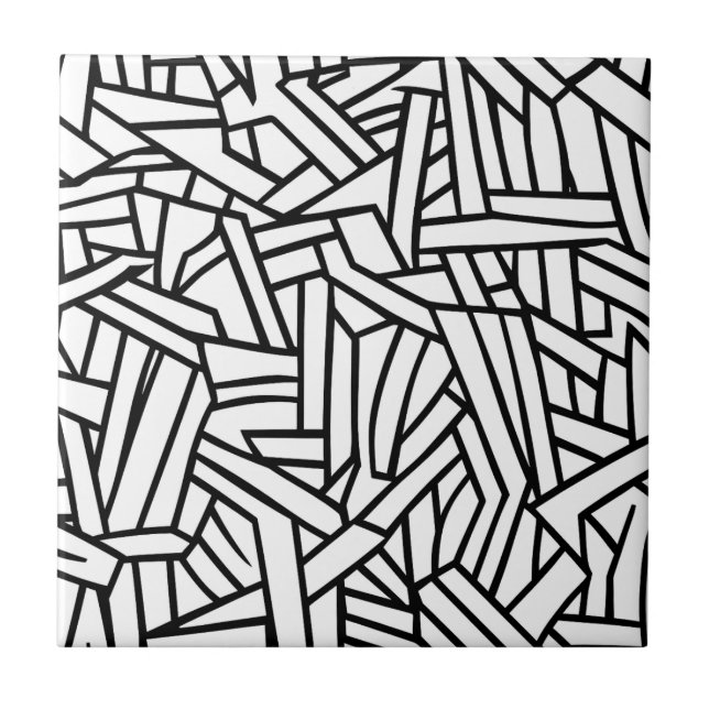 Azulejo Patrón geométrico abstracto de líneas en blanco y  (Frente)