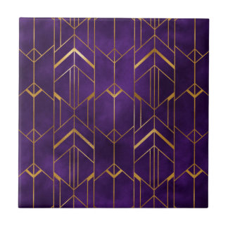 Azulejo Patrón geométrico abstracto de oro púrpura Royal D