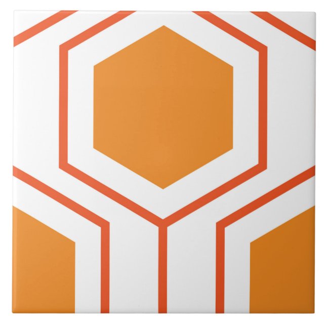 Azulejo Patrón geométrico abstracto hexagonal en naranja y (Frente)