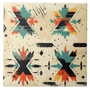 Azulejo Patrón geométrico abstracto retro Azteca naranja