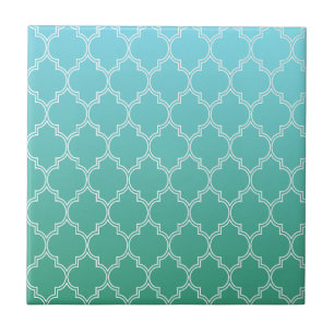 Azulejo Patrón geométrico abstracto verde azulado y blanco