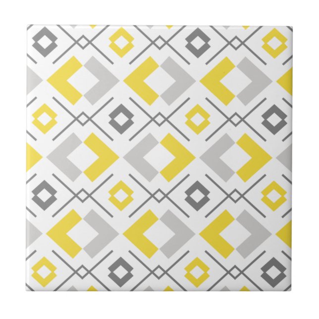 Azulejo Patrón geométrico amarillo gris y blanco (Frente)