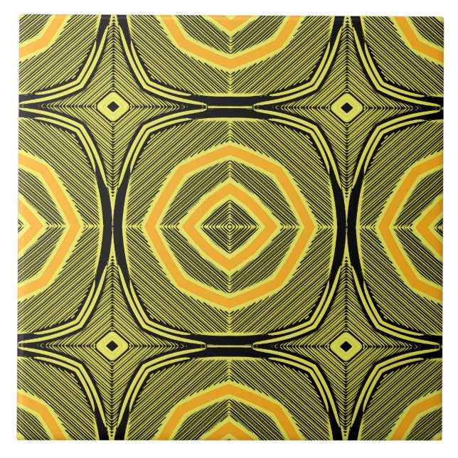 Azulejo Patrón geométrico amarillo verde vintage (Frente)