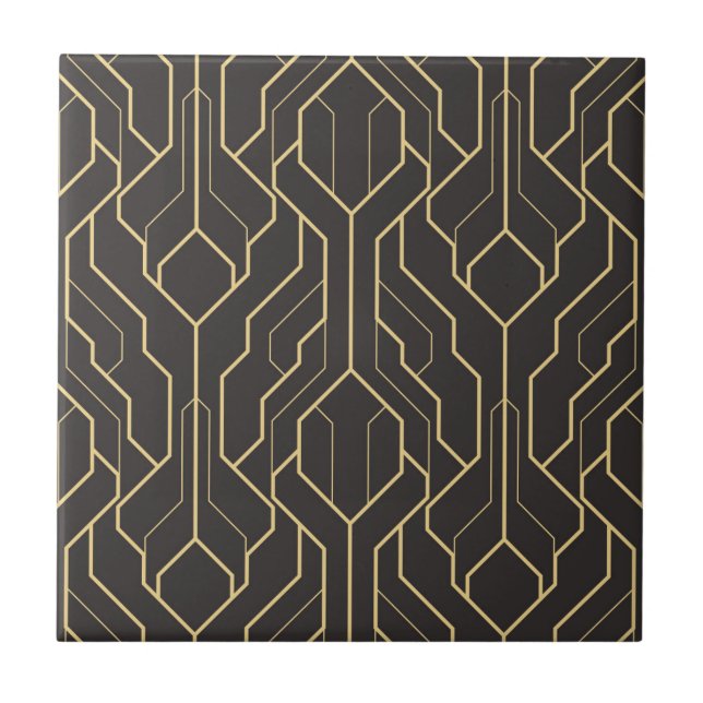 Azulejo Patrón geométrico Art Deco de oro negro (Frente)