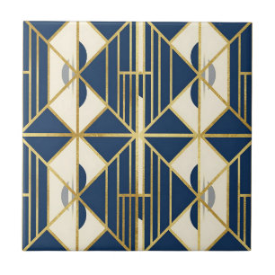 Azulejo Patrón geométrico Art Déco en azul marino y dorado