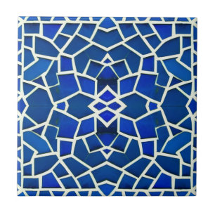 Azulejo Patrón geométrico azul de mosaico marroquí