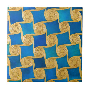Azulejo Patrón geométrico azul dorado del antiguo Egipto