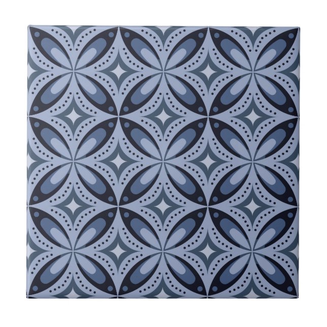 Azulejo Patrón geométrico azul estilo retro (Frente)