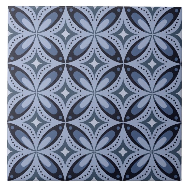 Azulejo Patrón geométrico azul estilo retro (Frente)