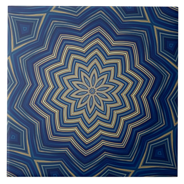 Azulejo Patrón geométrico azul mosaico cerámico (Frente)