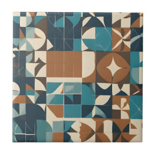 Azulejo Patrón geométrico azul oscuro, verde azulado, marr