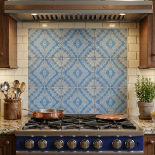 Azulejo Patrón geométrico azul vintage con aspecto de ceme