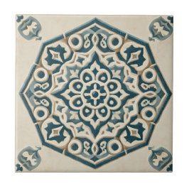 Azulejo Patrón geométrico azul y crema mosaico cerámico