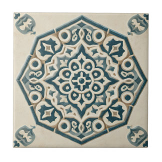 Azulejo Patrón geométrico azul y crema mosaico cerámico