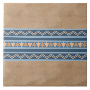 Azulejo Patrón geométrico azul y marrón al estilo del suro