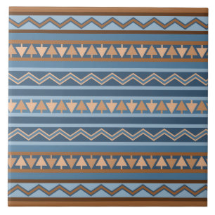 Azulejo Patrón geométrico azul y marrón al estilo del suro