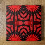 Azulejo Patrón geométrico Boho de origen étnico rojo y neg<br><div class="desc">El diseño de esta baldosa cerámica se caracteriza por patrones simétricos que irradian hacia el exterior desde el centro, creando un sentido de energía y movimiento. El esquema de color es llamativo, con un patrón rojo intenso colocado sobre un fondo negro profundo. Este fuerte contraste visual acentúa los detalles elaborados...</div>