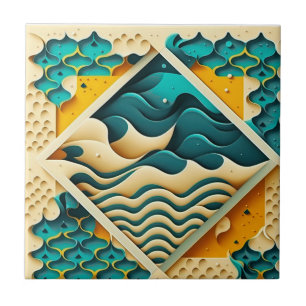 Azulejo Patrón geométrico con elementos oceánicos y de are