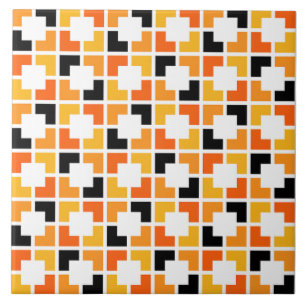 Azulejo Patrón geométrico cuadrado negro amarillo naranja