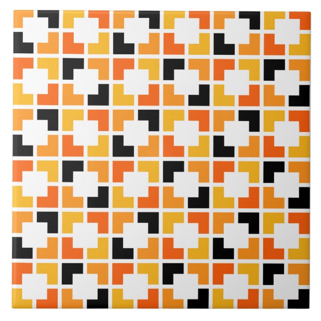 Azulejo Patrón geométrico cuadrado negro amarillo naranja (Frente)