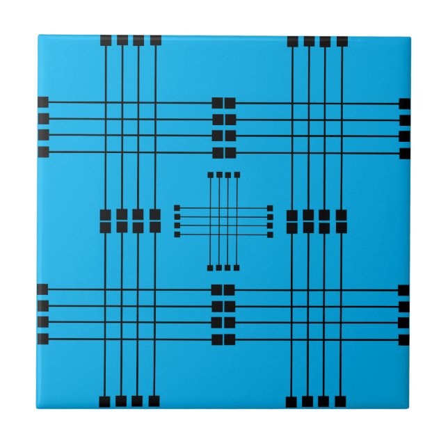 Azulejo Patrón geométrico | Cuadrados | Líneas | Azul ciel (Frente)