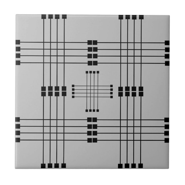 Azulejo Patrón geométrico | Cuadrados | Líneas | Gris | (Frente)