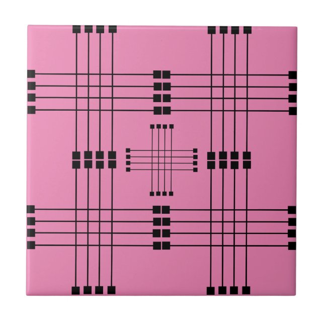 Azulejo Patrón geométrico | Cuadrados | Líneas | Rosa | (Frente)