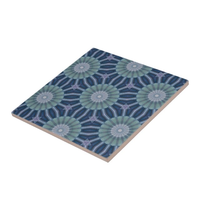 Azulejo Patrón geométrico de caleidoscopio en azul marino  (Lado)