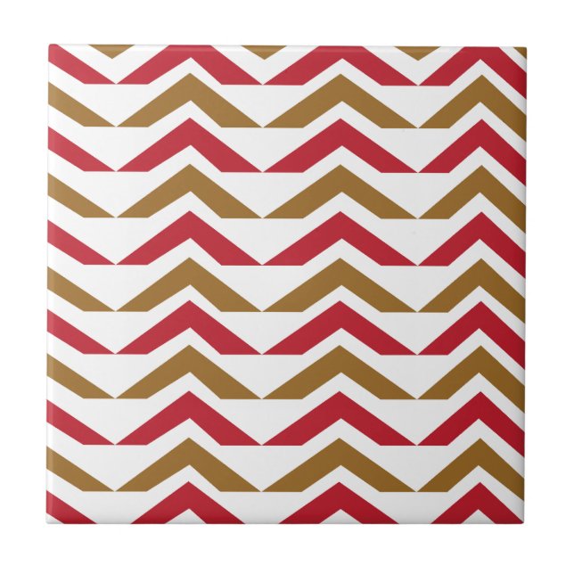 Azulejo Patrón geométrico de Chevron verde rojo (Frente)