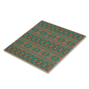 Azulejo Patrón geométrico de cobre azulado del suroeste