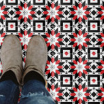 Azulejo Patrón geométrico de color blanco negro rojo<br><div class="desc">El diseño de baldosas de estilo moderno abstracto con formas geométricas en rojo,  negro y blanco.</div>
