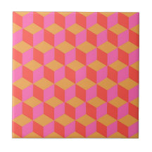 Patrón geométrico de cubo cuadrado rosa naranja re