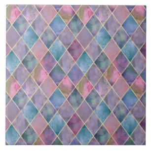 Azulejo Patrón geométrico de diamante de acuarela Arlequín
