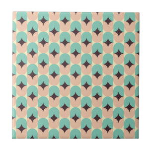 Azulejo Patrón geométrico de formas azul verdoso, beige y