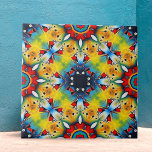 Azulejo Patrón geométrico de Kaleidoscopio intrincado vibr<br><div class="desc">Esta cerámica presenta un diseño vibrante e intrincado. En el centro de la baldosa hay un patrón en forma de estrella, representado en tonos azules y audaces. Este motivo central está rodeado de formas radiantes en un llamativo tono amarillo, adornado con delicados acentos en rojo y verde. El diseño se...</div>
