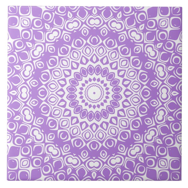 Azulejo Patrón Geométrico de Mandala de Lavanda (Frente)