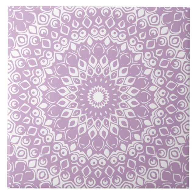 Azulejo Patrón Geométrico de Mandala Lila (Frente)