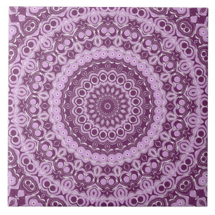 Azulejo Patrón geométrico de mandala morado y lavanda