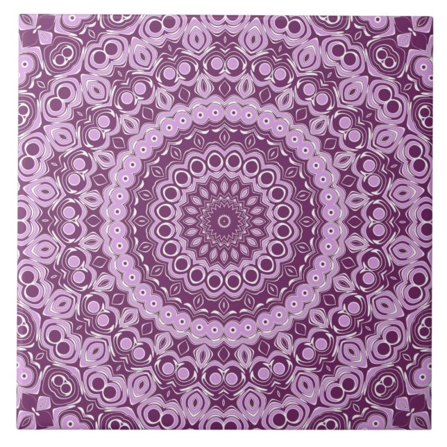 Azulejo Patrón geométrico de mandala morado y lavanda (Frente)