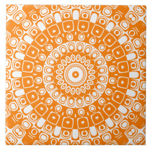 Azulejo Patrón geométrico de mandala naranja